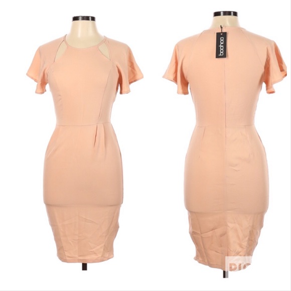 Boohoo Pink Cutout Flutter Sleeve Midi Dress 10 - Picture 2 of 6